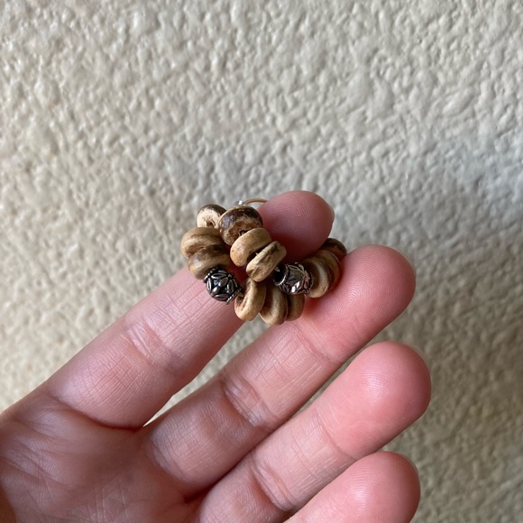 Coconut and Floral Silver Toned Bead Hoop Earrings - Picture 4 of 5